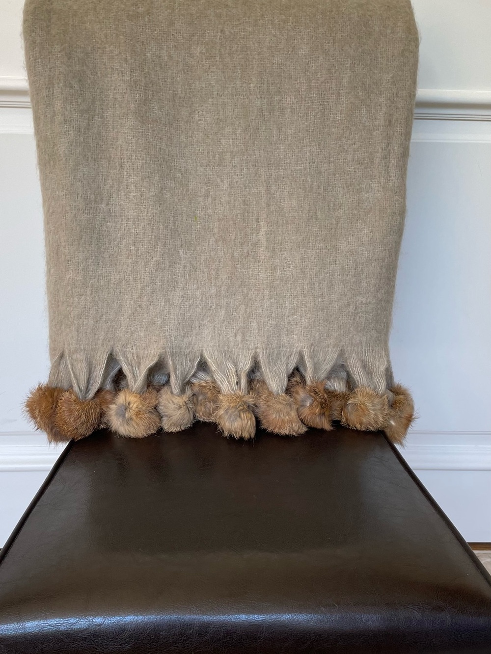 Bowring Soft Beige Fringe Pom-Pom Throw